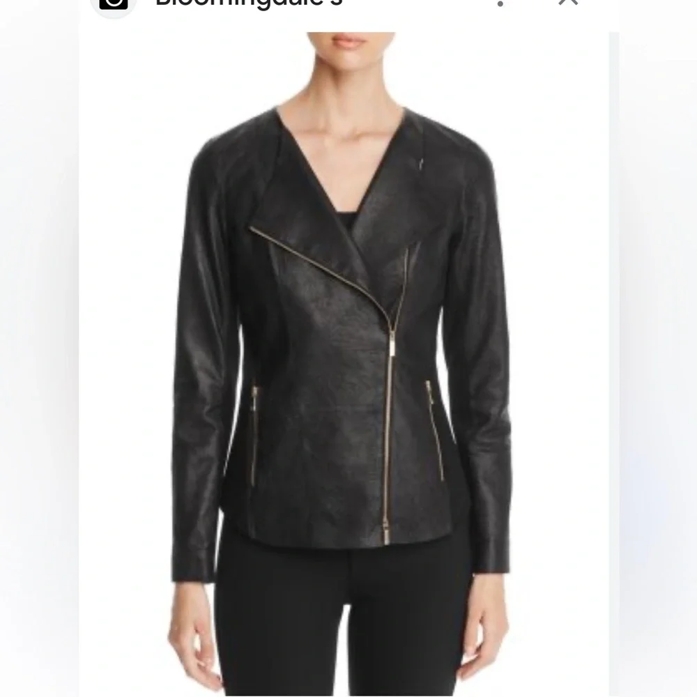 Lafayette 148 New York Leather Moto Jacket 16W